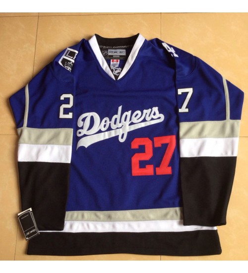 Custom Alec Martinez 27 LA Kings Dodgers Pride Blue Hockey Jersey